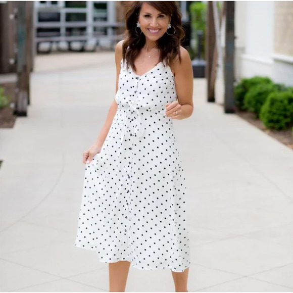 Nordstrom Dresses & Skirts - Nordstrom BP Womens Midi Dress Size Small White Polka Dot Tie Front Spring Chic